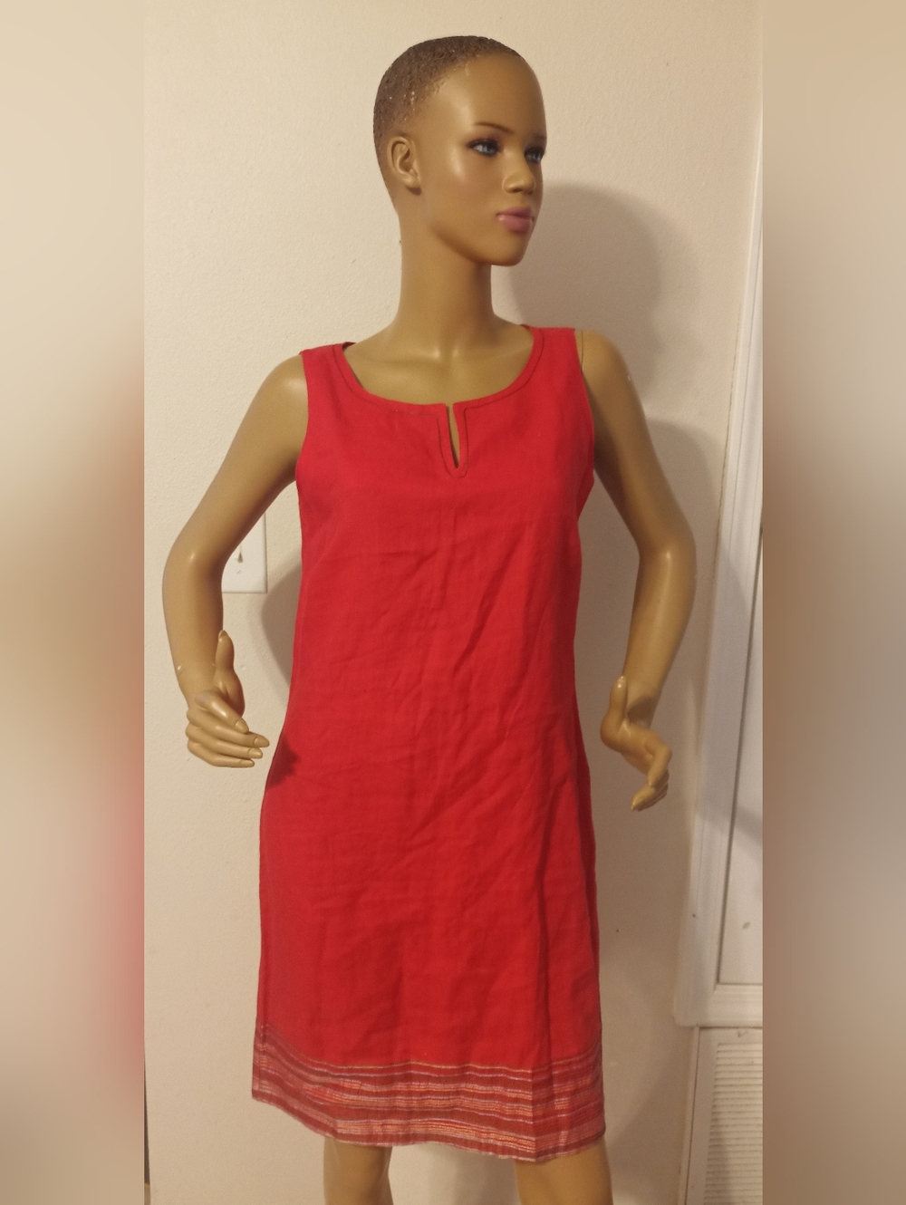The Territory Ahead Red Linen Shift Dress